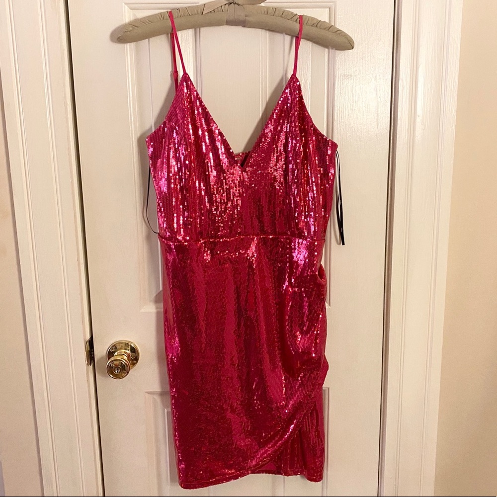 Hot Pink All-Over Sequin Party Dress